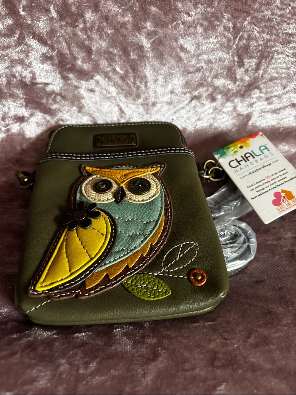 Chala Olive Green Owl Crossbody